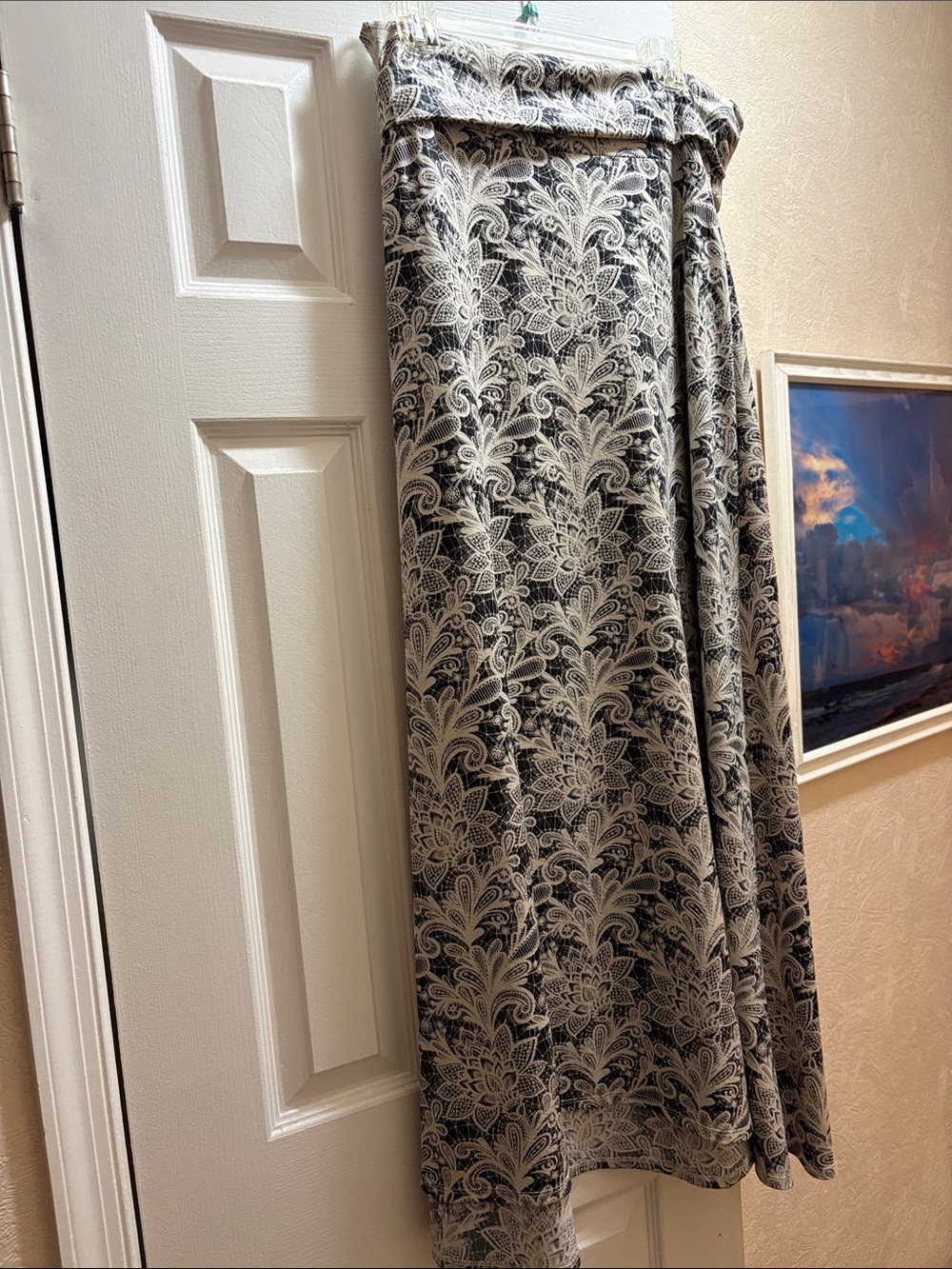 LuLaRoe Black and Cream Floral Maxi Skirt, size medium